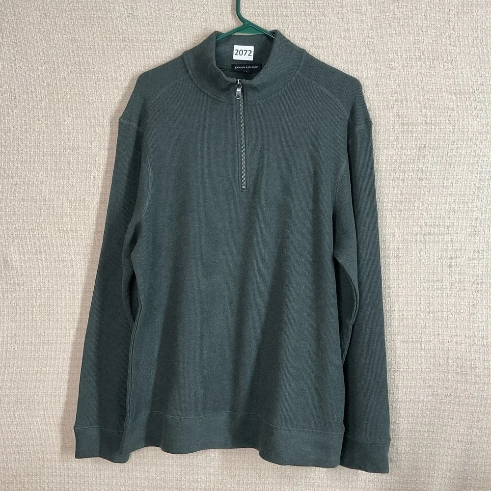 BANANA‎ REPUBLIC Men's Sweater Sz L Forest Green Cotton Blend 1/4 Zip Turtleneck